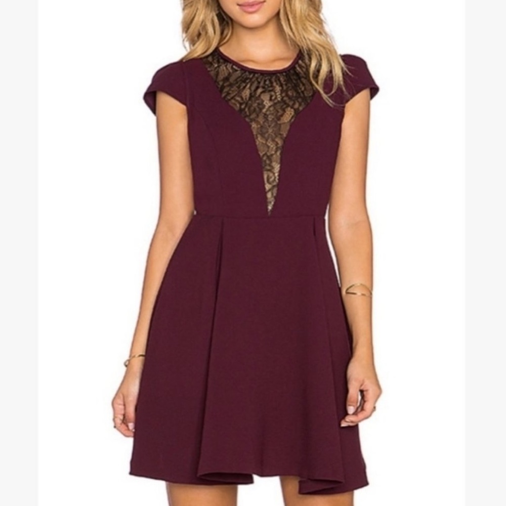 BCBGeneration maroon lace insert mini dress